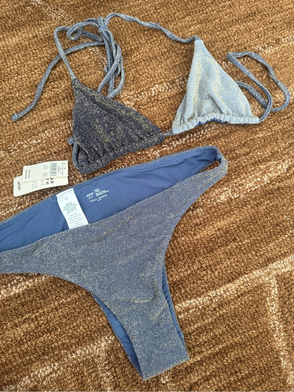 aerie Sparkle Two-Piece Bikini Set in Blue and Light Blue